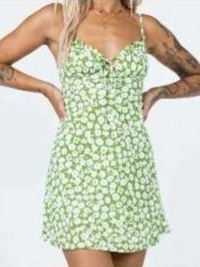 Princess Polly Green Floral Mini Dress with Spaghetti Straps